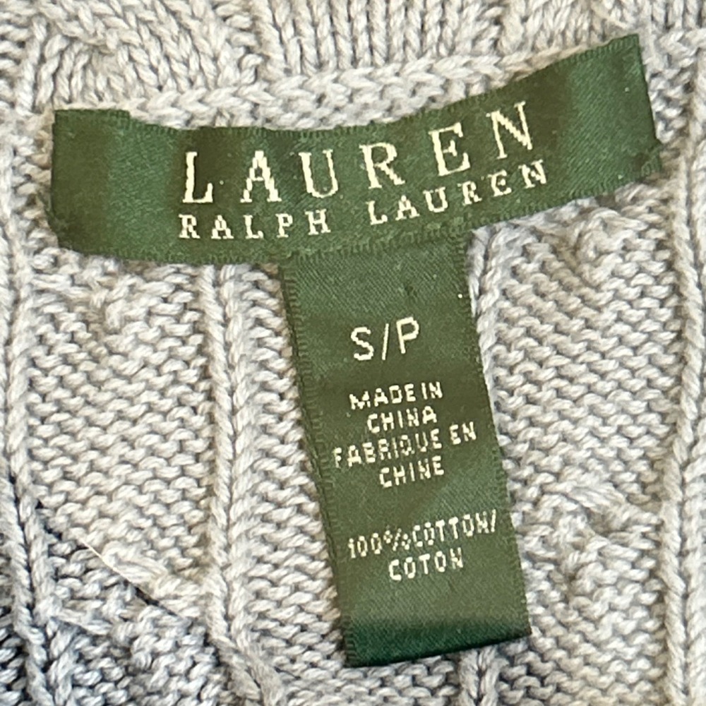 LRL Ralph Lauren Size S Blue Cable Knit Shawl Collar Cotton Cardigan Fisherman - Picture 3 of 9
